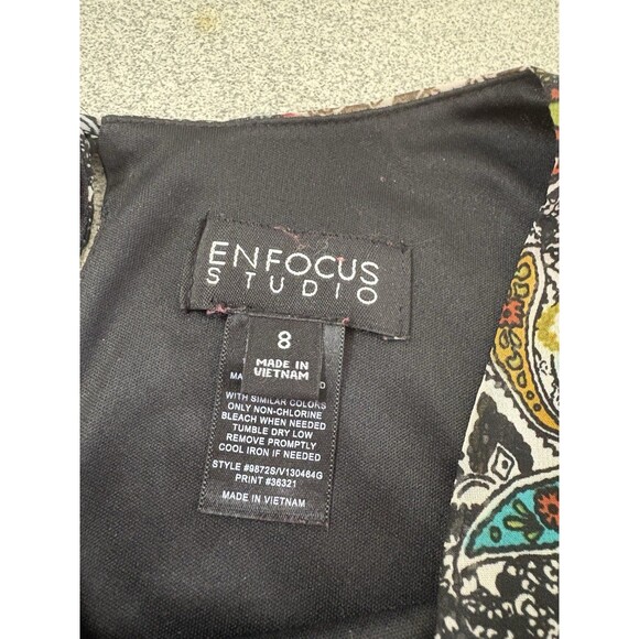 Focus Women’s Burgundy Paisley Design Sz 8 Dress Belted Sleeveless Key Hole Back - Picture 4 of 7